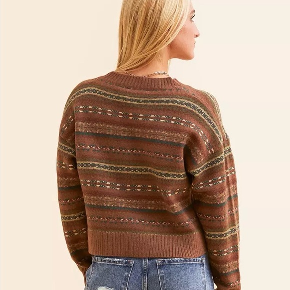 NWT Bailey Rose Women's Brown Striped Sweater Cropped Style Size M - Picture 2 of 12